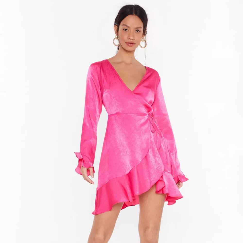 Nasty Gal We've Frill Got Time Satin Wrap Dress
